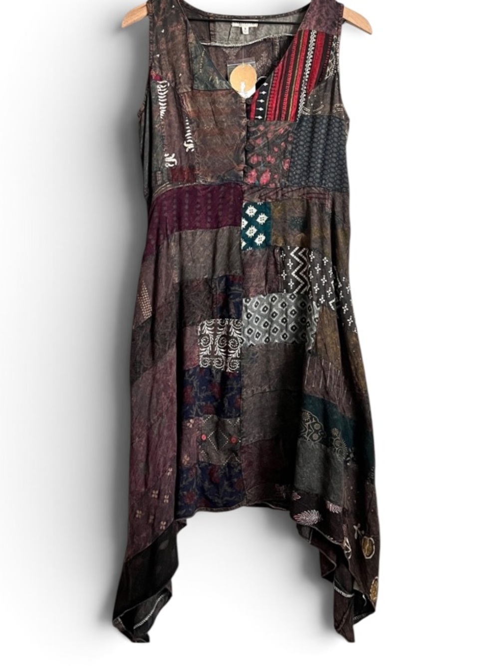 EARTHBOUND Patchwork Boho Dress Handkerchief Hem Sleeveless Gypsy Fairy NWT S - Picture 1 of 10